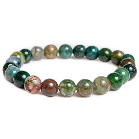 Indian Agate Bracelet-The Stone of Eternity and Harmony - Unisex Stretch Bracele - Picture 1 of 3
